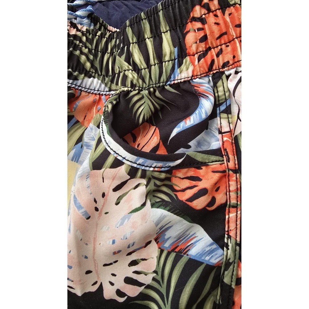 Womens Black Tropical Monstera Leaf Print Floral Elastic Waist Shorts Size M - Picture 5 of 7